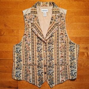 Vintage Suburbans Floral Tapestry Vest Collared Button Down Cottagecore Size 12